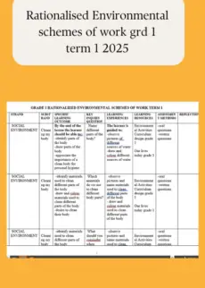 Rationalised scheme of work for grade 1 term 1 2025